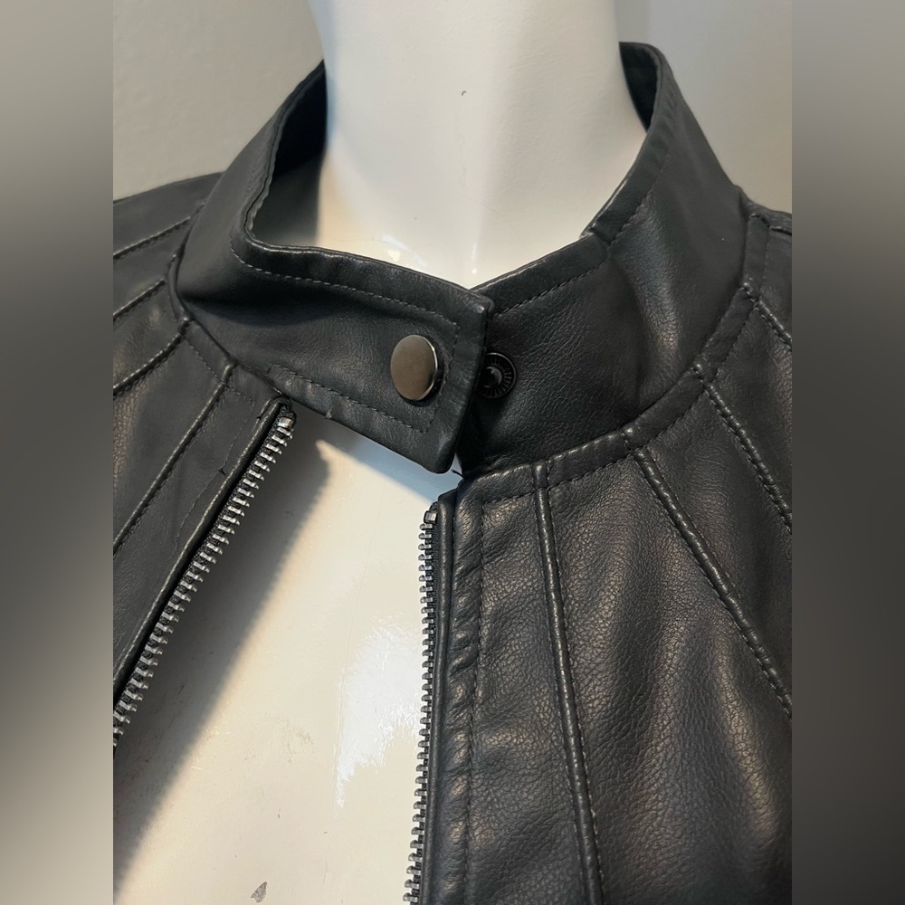 NWT TAGDOO Plus Women’s Faux Leather Dark Grey LS Zipper Moto Jacket XXL - Picture 7 of 16